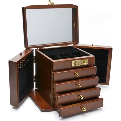 Wooden Jewelry Box for Women, Organizer Box of Solid Wood with Combo Lock for Jewelries Watches Necklace Storage Box