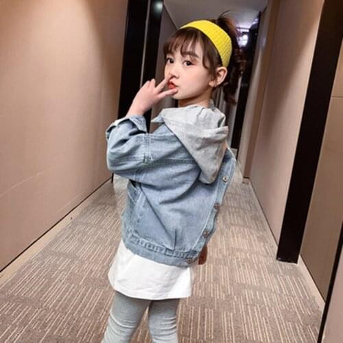 Hooded Denim Coat Girls Spring Autumn Single Breasted Pocket Jeans Jacket Kids Streetwear Jackets for Girls Clothes 4-12 Years