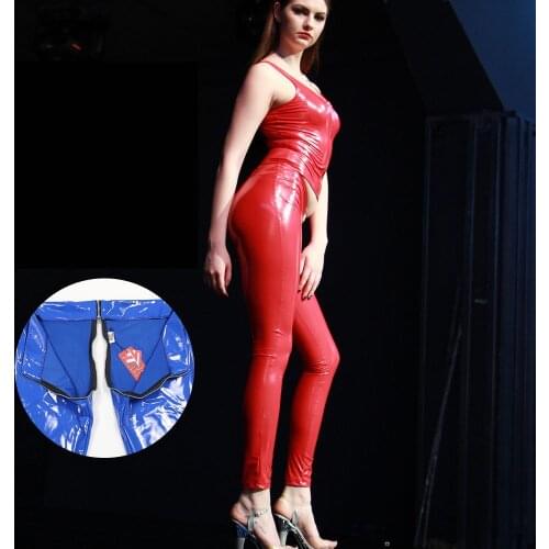 Elastic PVC Shiny Low Waist Pencil Pants Women Solid Capris Zip Open U Crotch Sexy Pencil Pant PU Legging Stage Wear Sex Appeal