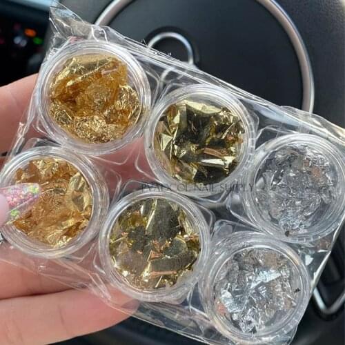 6pcs/set Foil Nail Art Metal Paper Flakes 3D Glitter Nails Sticker Decal Manicure Decoration