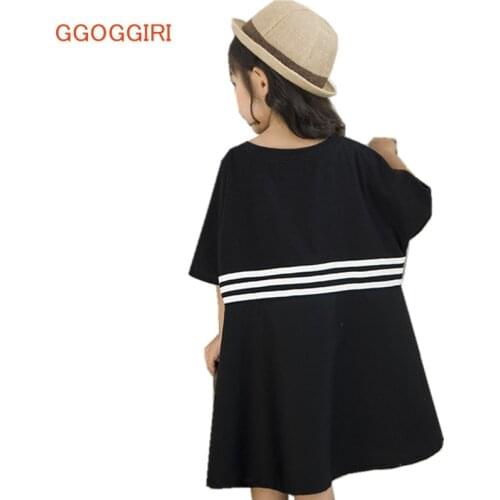 GGOGGIRI Brand Big Chlidren Clothing New Girls Summer Fashion Cotton Brief Quality Striped Causal Half O-neck Bat-like Dresses
