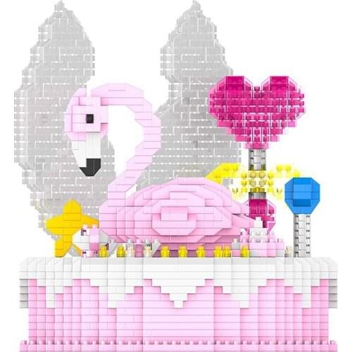 HC Magic Blocks Happy Birthday Wedding Cake Model Flamingo Animal DIY Diamond Building Small Bricks Toys for Children Xmas Gifts