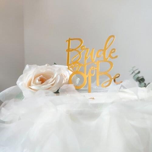 INS Wedding Bride To Be Acrylic Cake Toppers Gold Wedding Engagement Ring Cake Toppers for Wedding Banquet Cupcake Decorations