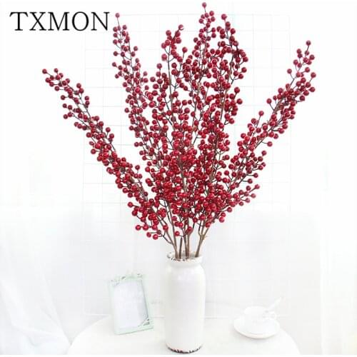 Artificial Fake Flower Christmas Red Fruit 12 Fork Small Red Fruit Simulation Plastic Flowers Home Living Room Garden Decoration