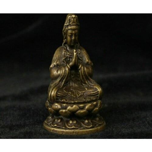 Chinese Buddhism Brass Copper Seat Kwan-yin Guan Yin Goddess Statue Sculpture