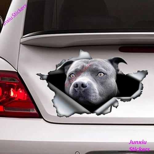 Creative Blue Pitbull Car Sticker Torn Metal Reflective Sticker Waterproof Car Styling Pet Auto Motorcycles Decoration PVC13x8cm