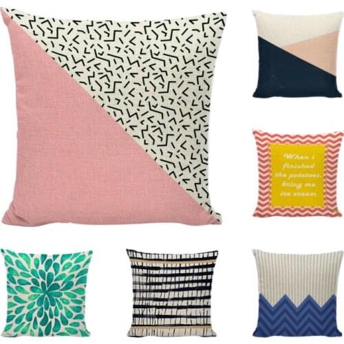 45X45Cm Cotton Linen Pillow Cover Zebra Pattern Geometry Cushion Covers For Sofa Pink Wave Lines Pattern Decorative Pillow Case