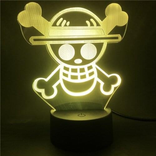 Anime ONE PIECE Logo Acrylic 3d Light for Kids Night Light Led 7 Color Change LED Table Nightlight Child Bedroom Decor 3D Gifts