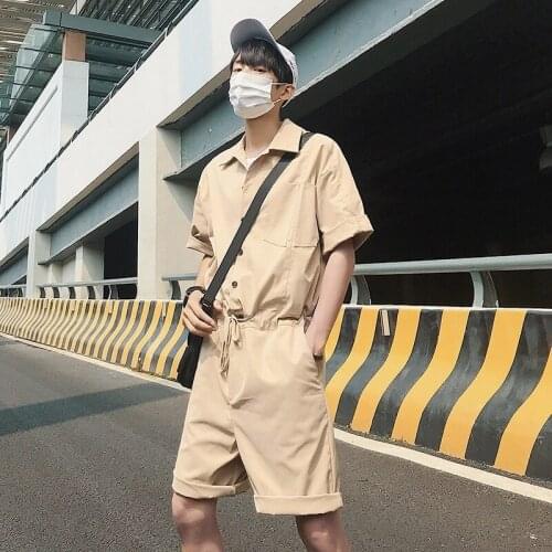 2020 New Summe Short Jumpsuit Mens Short Sleeve Hip Hop Personality Streetwear Youth Casual Tooling Loose One Piece Overalls