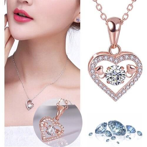 Twinkling Heart Pendant Necklace Rose Gold Color Necklace for Women Minimalist Style Trendy Female Birthday Jewelry Gift Party
