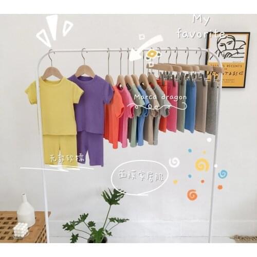 Kids Pajams Solid Color Boys Sleepwear Short Sleeve Girls Homewear for Summer Baby Clothing Sets 2PCS Casual Suits