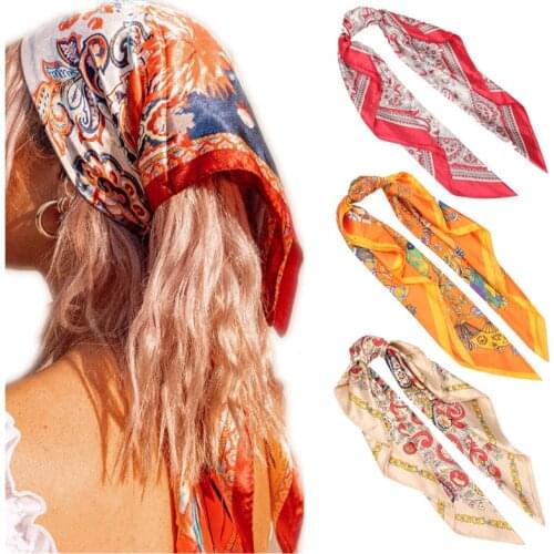 90*90cm Square Print Hair Scarf Bandana Headband Turban Ribbon Bow Scrunchies Hair Band Ties For Girls Women Hair Accessories