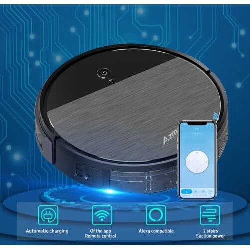 AZMKOO Robot Vacuum Cleaner Smart Mapping Compatible with App / Alexa 1800Pa Suction Wet Mopping Floor Carpet Vacuum Cleaning