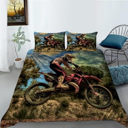Luxury Motocross Painting Bedding Sets Motorcycle Duvet Cover Set with Pillowcase Full Twin Comforter Boy and Mans Bed Sets