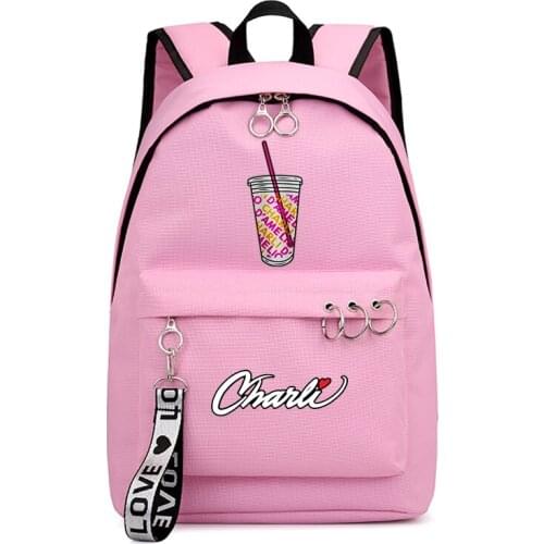Newest Girls Backpack Teenager Bookbag Charli D'Amelio Printing Canvas Casual Backpacks Laptop Bags Travel Rucksack Female