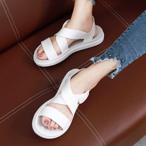 Women Summer Sandals Beach Sandals Fashion Flats Shoes 2020 New Sandal Non-slip Flat Sandals Buckle Black and White