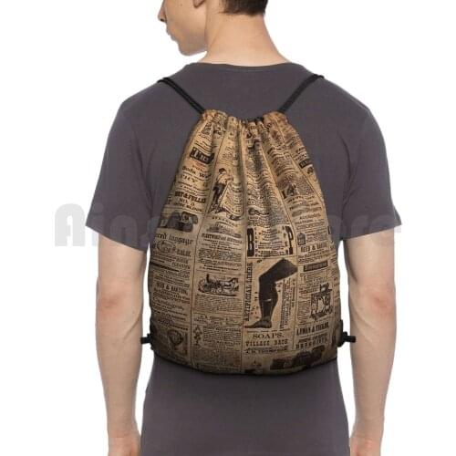 Old Newspaper Vibes Backpack Drawstring Bags Gym Bag Waterproof Vintage Old Newspaper Steampunk