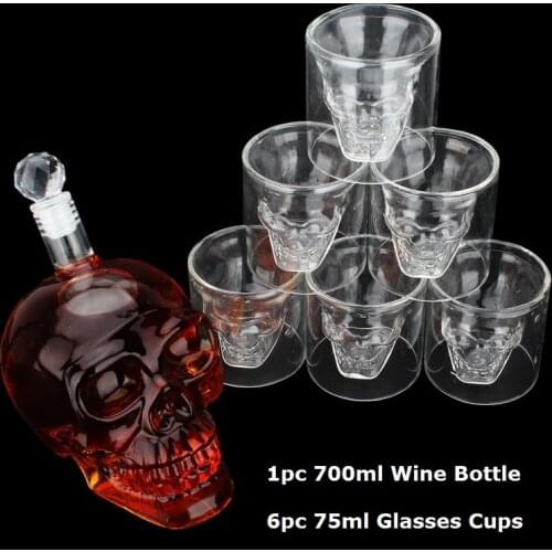 Crystal Skull Head Glass Cup Double Wall Glass Whisky Vodka Coffee Tea Cups Shot Glasses Set Bottle Bar Party Drinkware Tools