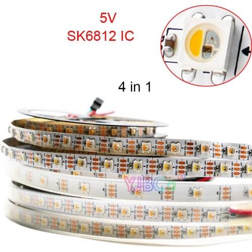 5m DC5V 4 in 1 SK6812 LED Strip pixles RGBNW RGBCW RGBWW 30/60/144 leds/m individual addressable similar WS2812B IP30/IP65/IP67