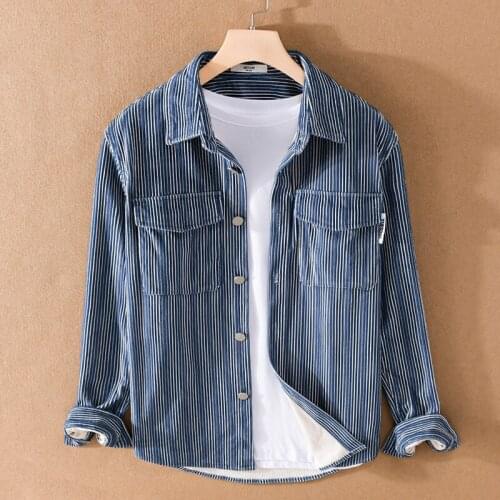 Thickening stripe long-sleeved autumn and winter casual shirt men brand trendy shirts for men tops camisa chemise