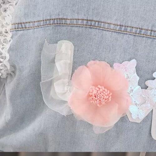 1-3 Year New Childrens Denim Spring AutumnJackets Girl Love flower Jean Jackets Girls Kids Clothing Baby Lace Coat Casual