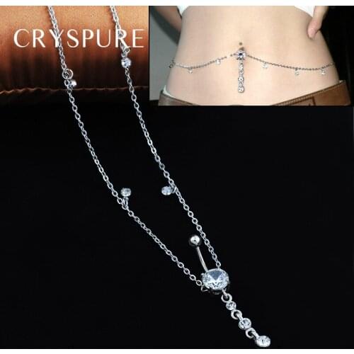 White Zircon Pendant Sexy Rhinestone Dangle Belly Button Chain Piercing Waist Chain Navel Ring Navel button puncture jewelry