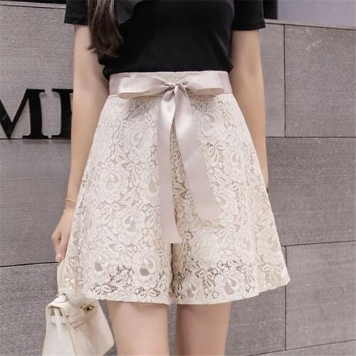 2021 New Summer Women High Waist Lace Shorts Loose Bow Tie Shorts Skirts Brief Big Size Slim Female A-line Shorts Outwear WZ1406