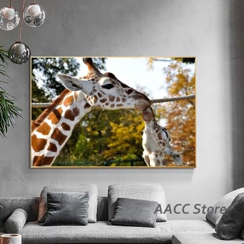 The Giraffe Sweet Kisses Prints Canvas Painting Animal Art Cuadros for Wall Art Posters And Picture Living Room Home Decoration