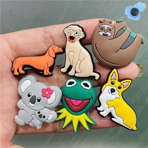 1pcs PVC Cute Dog Sloth Animal Shoes Accessories Garden Shoe Decorations Fit Boys Girls Croc Jibz Charm X-mas Gift