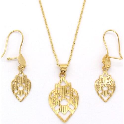 JH New Gold Leaf Jewelry Sets For Womens Gifts Small Lovely Earrings Necklace Pendant Unique Grain Earring Pendant