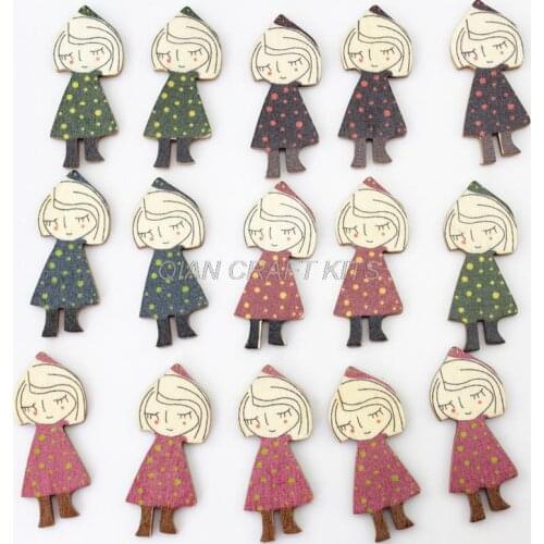 250pcs mix colors lovely riding hood girl in dots dress natural Wood, Wooden beads pendants with holes cabochon charm for DIY