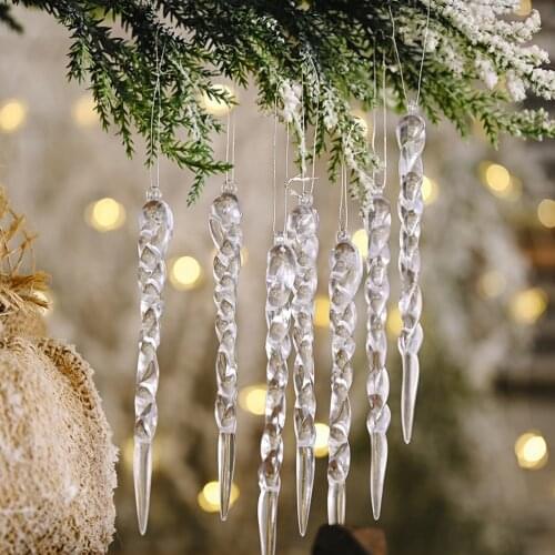 48Pcs Acrylic Icicle Durable Transparent Sturdy Party Decoration Xmas Supplies Ice Cream Pendant Christmas Decoration Ice Cream