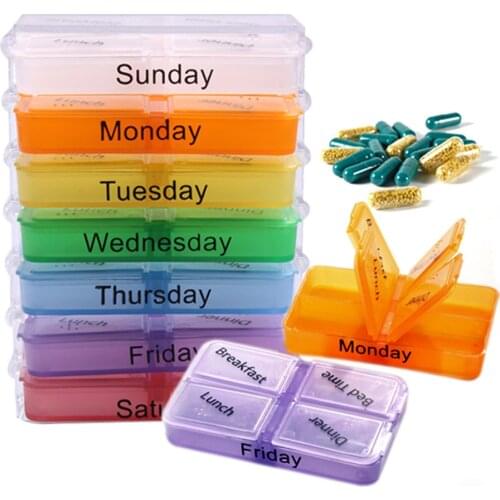 7 Days Pill Case Medicine Tablet Sorter Drug Box Container Medicine Weekly Pill Box Drug Cases Splitters for Healthy Care