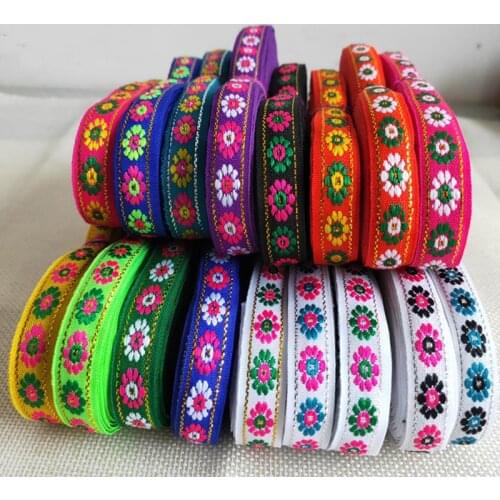 7 Yards 12MM Vintage Ethnic Embroidery Lace Ribbon Boho Jacquard Lace Trim DIY Clothes Bag Accessories Embroidered Fabric