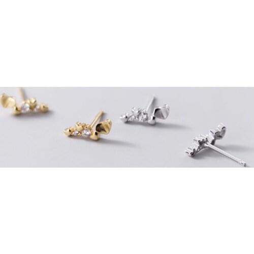 925 Sterling Silver Hearts Line Zirconia Stud Earrings A1854