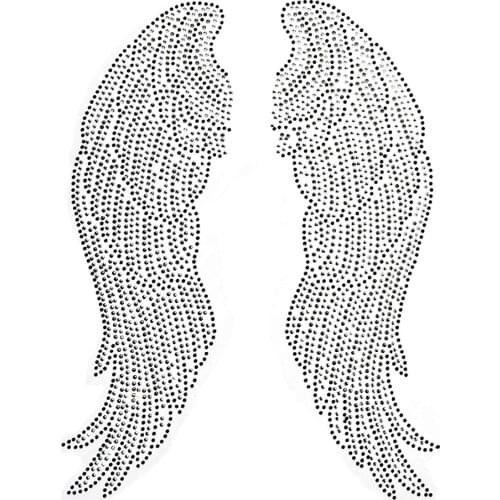 Large Angel Pairs Iron on Hot Fix Rhinestone Transfer Bling Motif Diamond Applique for Crafts Clothes Bags Decoeated