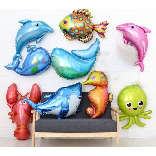 Big Size 1PC Octopus Hippocampus Lobster Spotted Fish Shark Foil Helium Balloon Marine Life Globos Ocean Animal Theme Party Deco