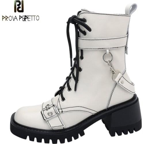 Retro Belt Buckle Cross Lace Side Zipper Short Tube Martin Boots Round Toe Square Heel Platform High Heel Retro Roman Boots