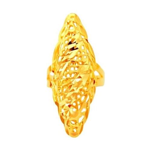 DrBonham 40*20mm Luxury party long ring hollow 24kGf dubai gold-color finger rings for women romantic jewelry 24K29