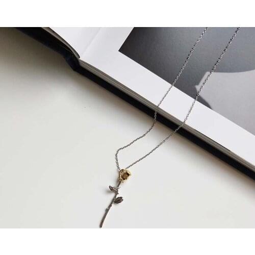 Elegant Long Chain Pendant 925 Sterling Silver Necklaces For Women Statement Korean Rose Charm Necklace Fashion Accessories
