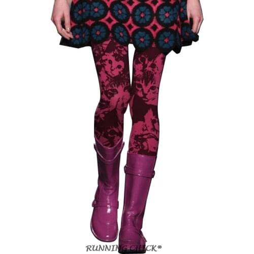 Playful Cartoon Kitten Silhouette Print Velvet Pantyhose Backing Socks