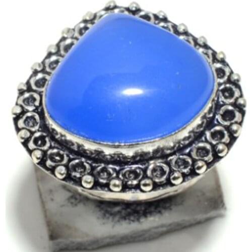 Blue Chalcedony Ring Silver Overlay over Copper , Size: 6.75 , FRR0178