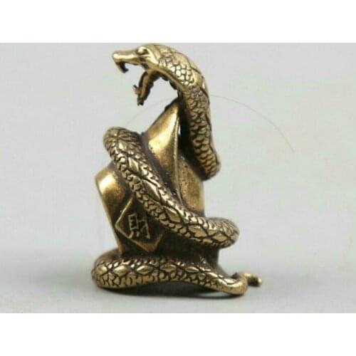 Curio Chinese Bronze Zodiac Animal Snake Wealth Money Yuanbao Small Statue