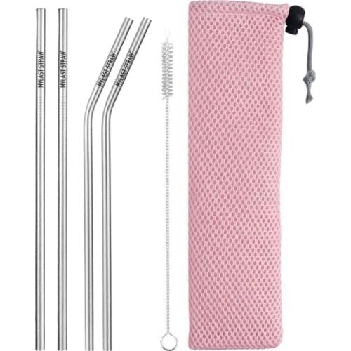 Reusable Metal Drinking Straws 304 Stainless Steel Sturdy Bent Straight Drinks Straw with Cleaning Brush Bar Party Accessory new