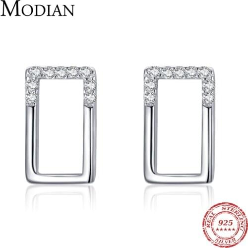 Modian Genuine 925 Sterling Silver Geometric Earrings for Women Simple Rectangle For Women Wedding Anniversary Fine Jewelry
