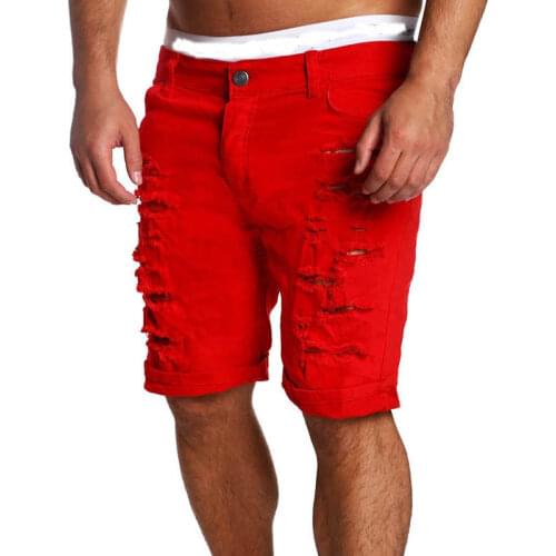 2021 Hot Mens Slim Skinny Straight Jeans Shorts Destroyed Ripped Denim Pants Trousers