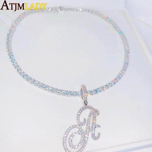 2021 Summer New A-Z Cursive Letters Name Pendant Necklace Iced Out Bling 5A Cubic Zircon Gold Silver Color Charm HipHop Jewelry