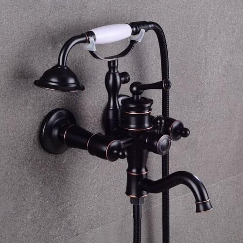 2 Colors Luxury Bathtub Faucets Black Brass Bathroom Faucet Mixer Tap Wall Mounted Hand Held Shower Kit Shower Faucet Sets