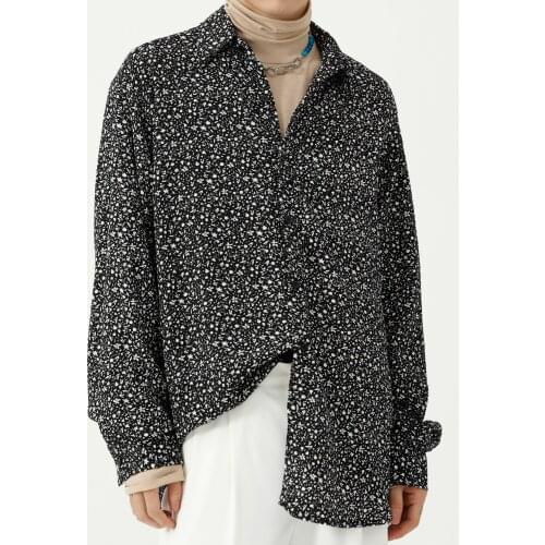 Full Print Shirts Men Korean Fashion Loose Casual Vintage Long Sleeve Shirt Male Oversize Streetwear Dress Shirts Tops Blouse