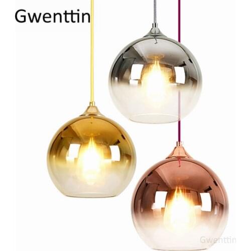 Gold Led Pendant Lights Modern Mirror Glass Hanging Lamp for Living Room Bedroom Kitchen Light Fixtures Suspension Luminaire E27